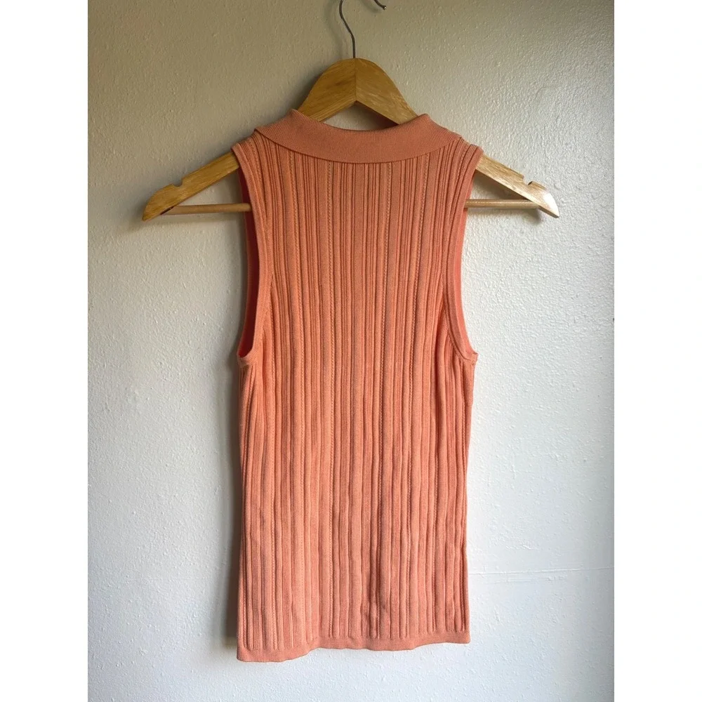 White House Black Market Peach Ribbed Quarter Zip Sleeveless Knit Top Small